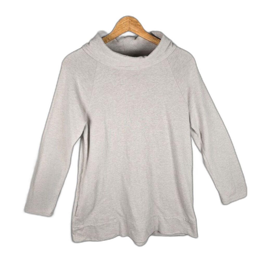 Pure Jill Soft Touch Cotton Cowl Neck Tunic Oatmeal Medium Pockets Minimalist